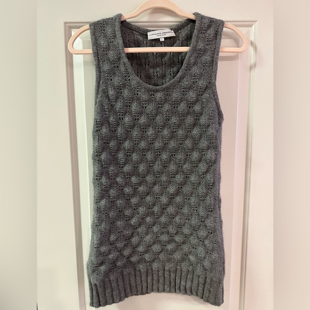 Carolina Herrera 100% Cashmere Grey Long Sweater Vest VINTAGE